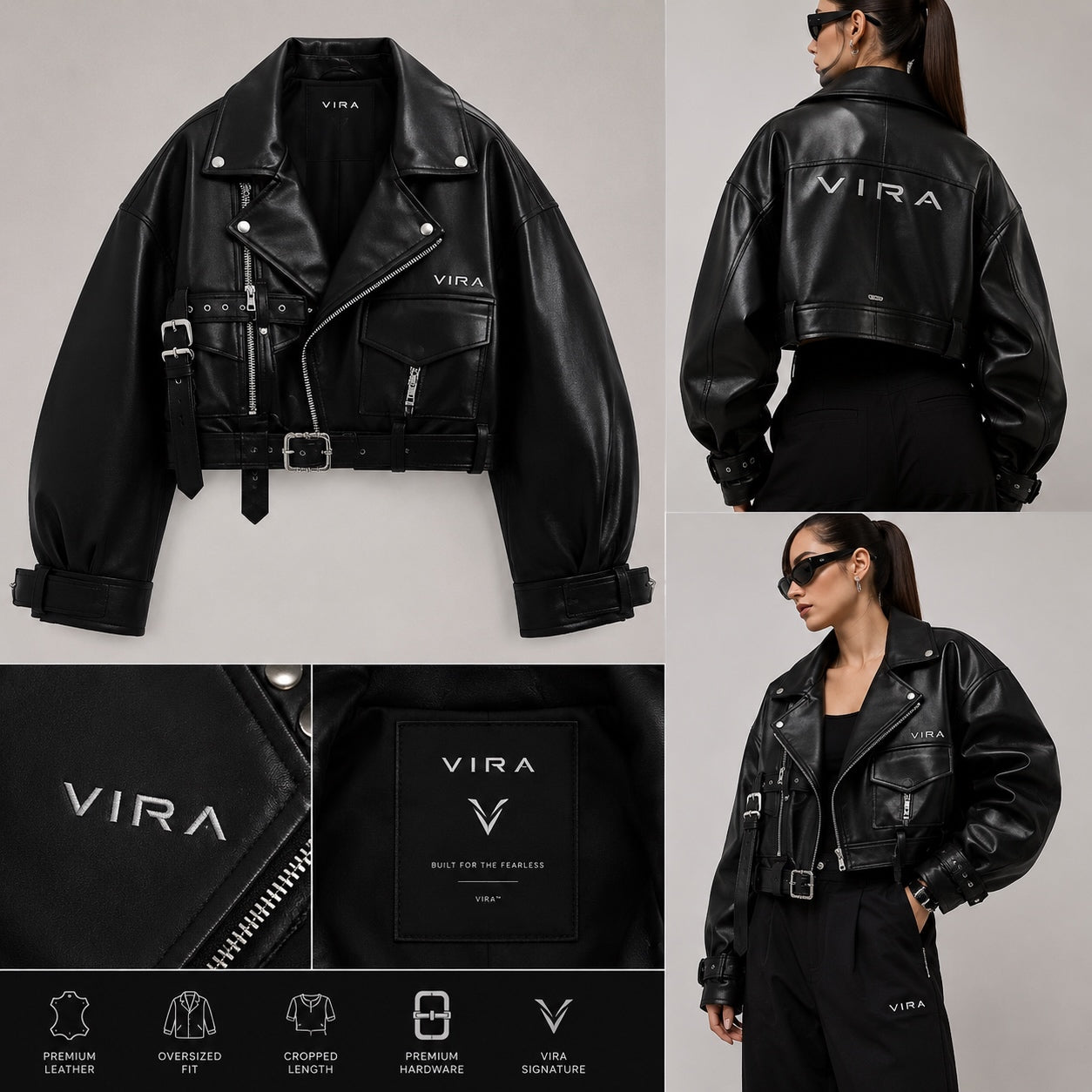 Belted Cropped Leather Jacket
