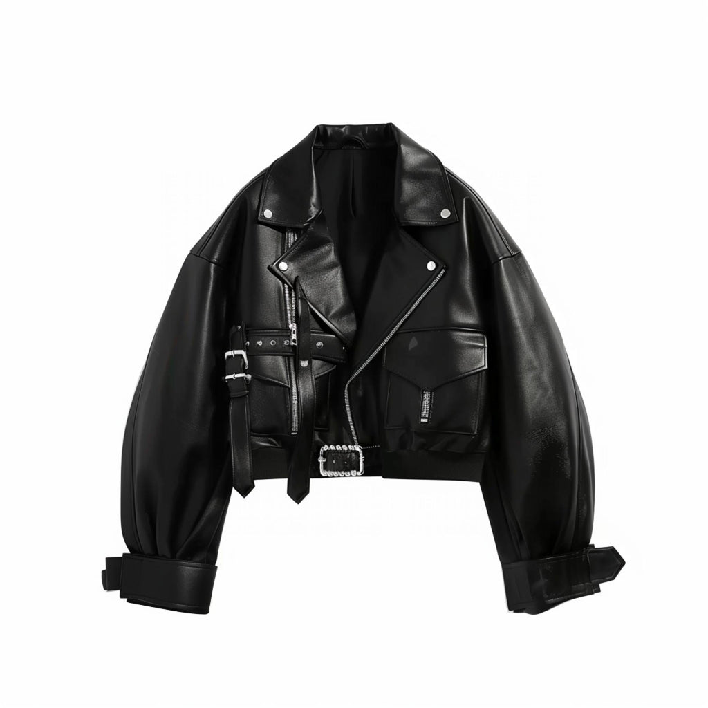 Belted Cropped Leather Jacket